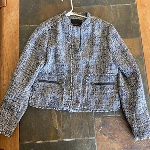 Banana Republic Blue/White Distressed Tweed Blazer